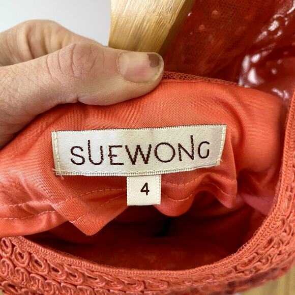 Sue Wong Soutache Lace Sheath Cocktail Dress Orange 4 - Picture 6 of 8